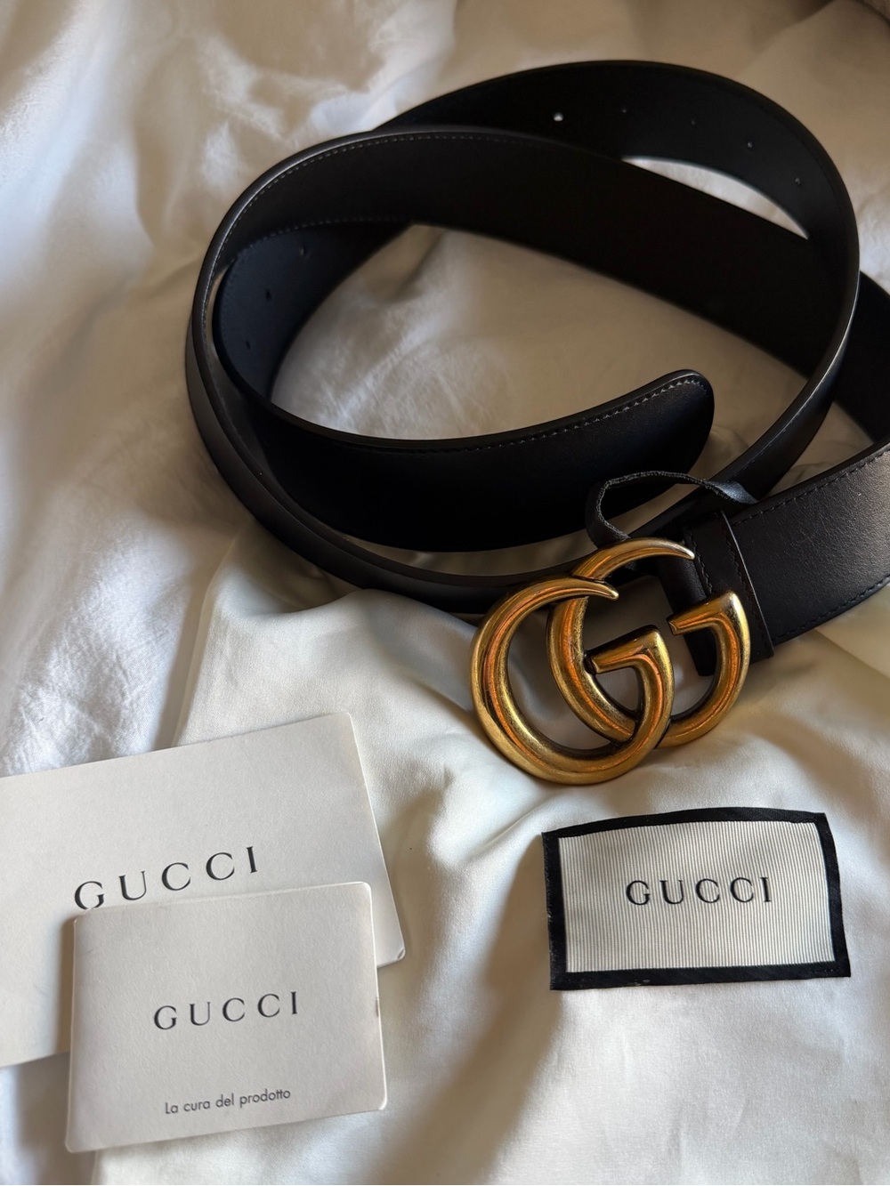 Gucci Black Leather Belt with Gold Double G Buckle